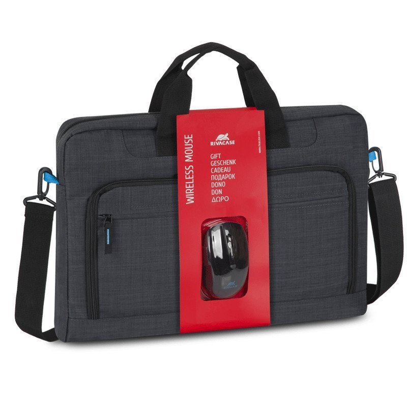 « Sacoche RIVACASE Pour PC Portable 17.3″ » Noir 8058 + Souris sans fil »