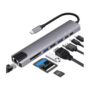 Mini Dockstation Hub 8en1 USB-C vers HD TV + SD/TF + USB3.0 + USB/C + PD + RJ45