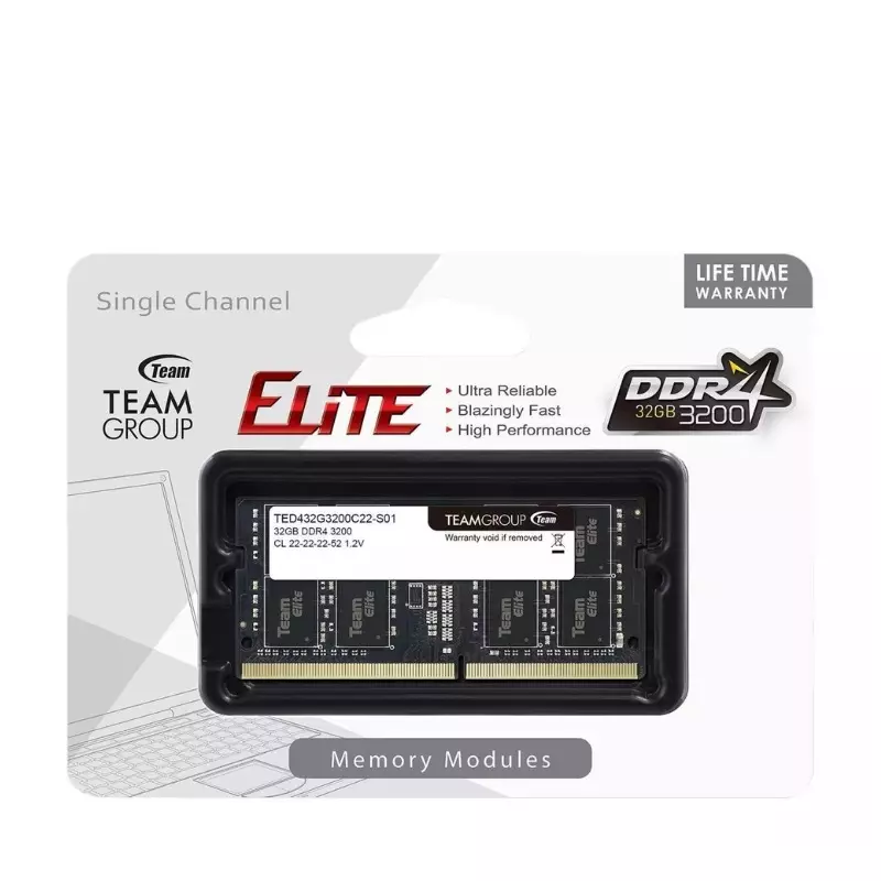 Barrette Mémoire TeamGroup Elite 32Go DDR4 3200Mhz pour NB