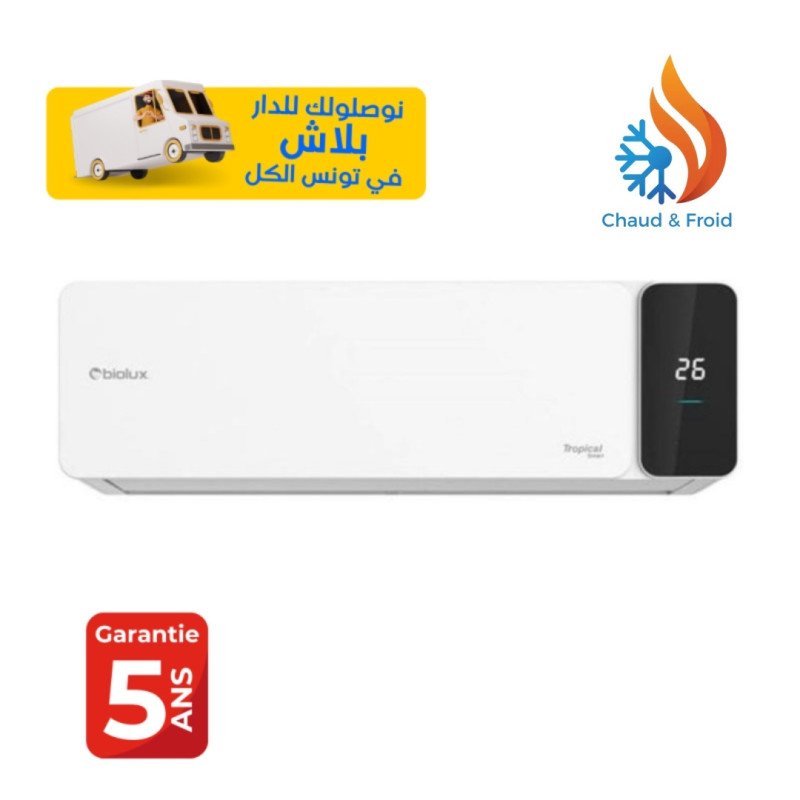 CLIMATISEUR BIOLUX CHAUD ET FROID TROPICAL T3 SMART / 12000 BTU / ON/OFF / GARANTIE 5 ANS